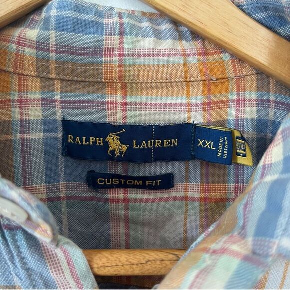 Ralph Lauren Blue Label Orange Blue Plaid‎ Cotton Long Sleeve Dress Shirt - Picture 5 of 6